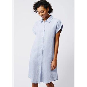 NWT Well Worn Light Blue Linen Blend Button Shirt Dress M Short Sleeve Cottage